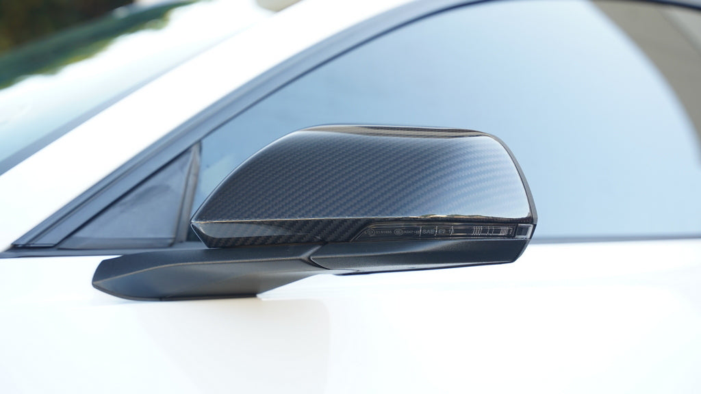 Real Gloss Carbon Fiber Side Mirror Covers For 2015-2023 Ford Mustang GT (Without LED Signal)